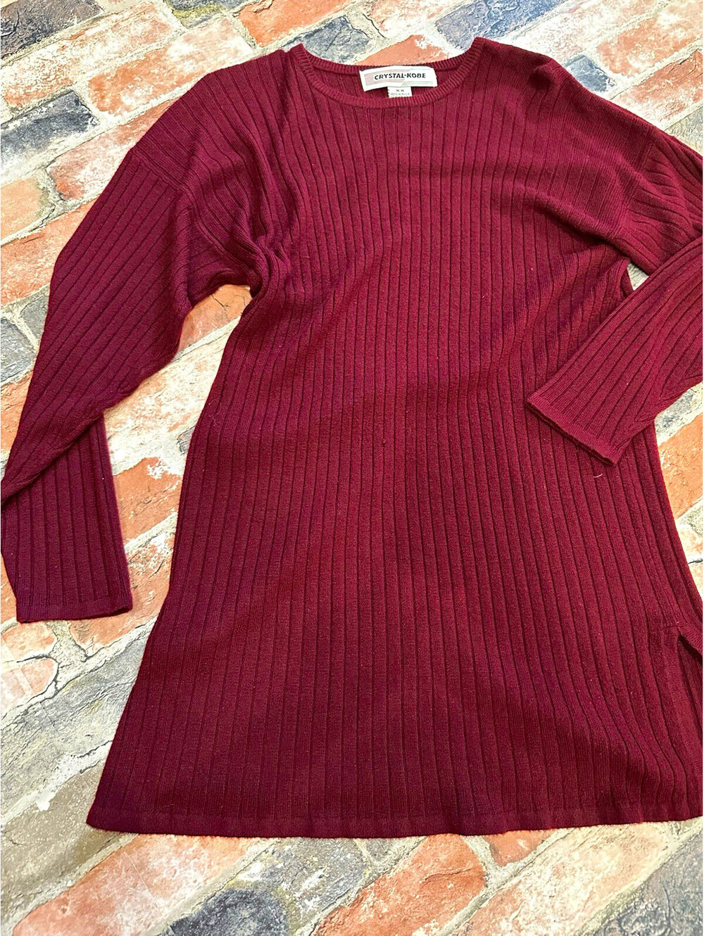 Womenâs Burgundy Solid Rib-Knit Crew Neck Long Sleeve Pullover Size Medium